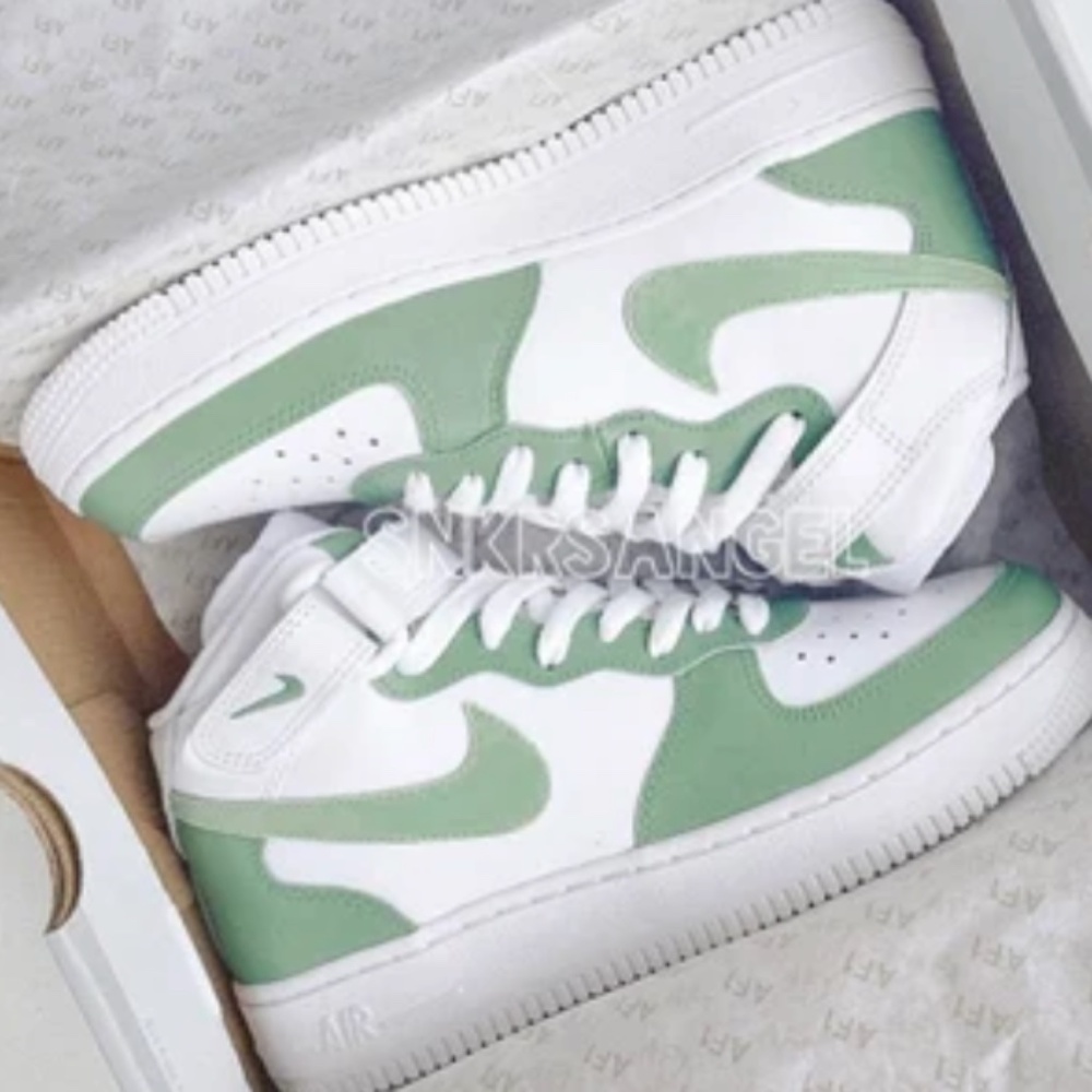 Custom-Made (Etsy) Nike Air Force 1 Sneakers Mid Sage Avocado Green Tea